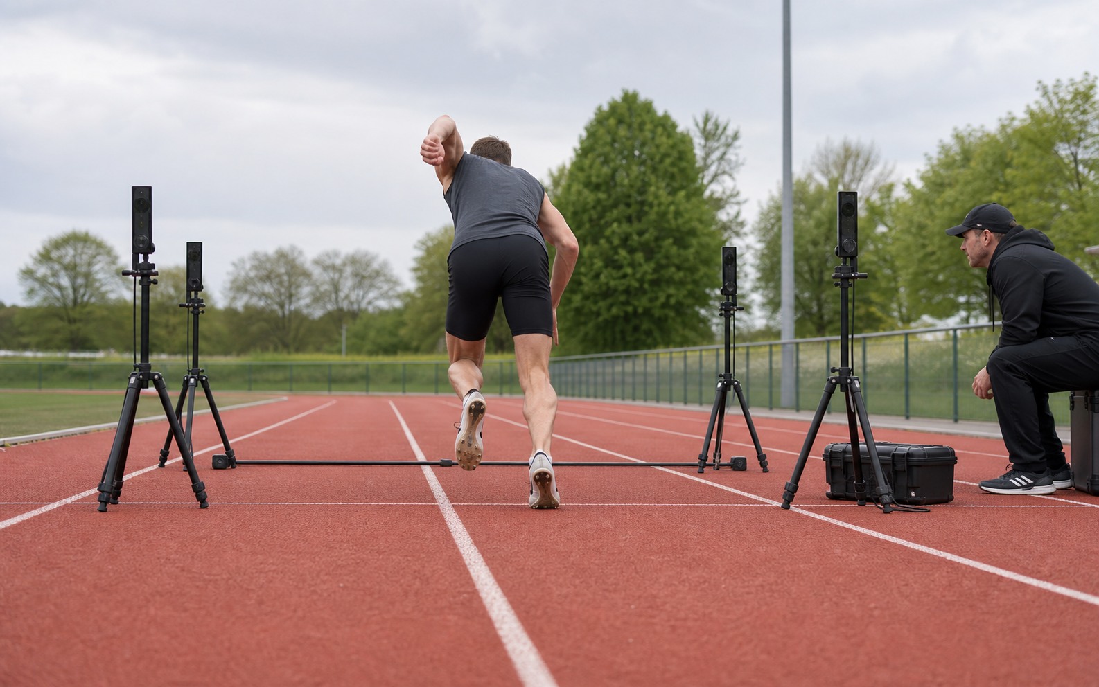 Sprinttest met timing gates op de baan